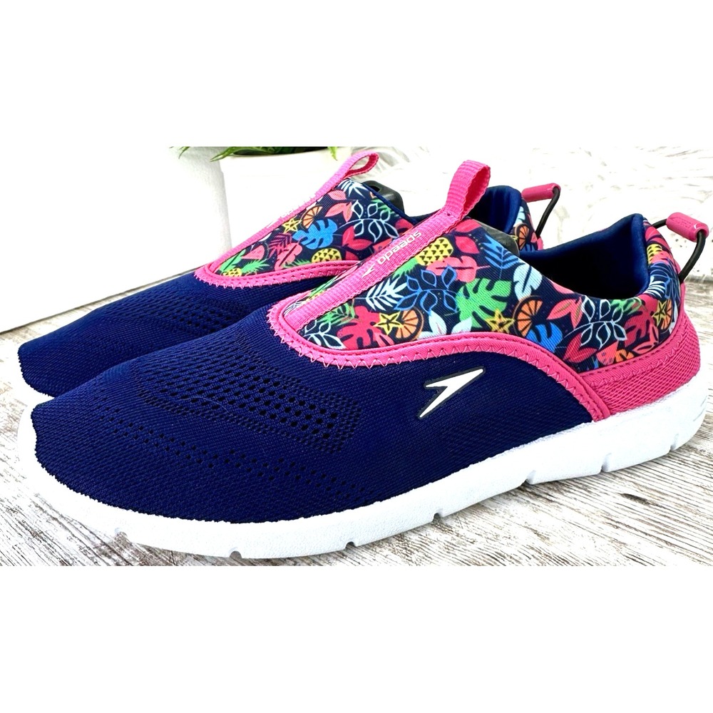 Speedo Aqua Skimmer Water Shoes Junior Girls' Sz Large 4-5 Purple Floral